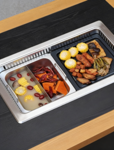 commercial smokeless bbq & hot pot combo table – downdraft purification for restaurants