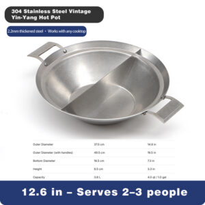 vintage 304 stainless steel hot pot – triple layer, yin yang, commercial grade for street hot pot