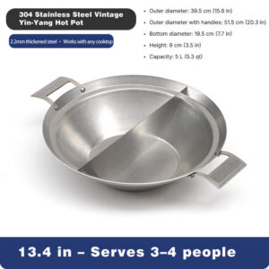 vintage 304 stainless steel hot pot – triple layer, yin yang, commercial grade for street hot pot