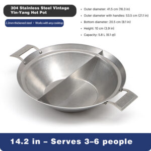 vintage 304 stainless steel hot pot – triple layer, yin yang, commercial grade for street hot pot