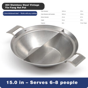 vintage 304 stainless steel hot pot – triple layer, yin yang, commercial grade for street hot pot