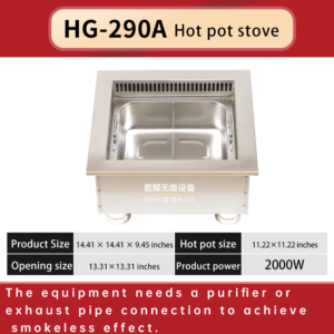smokeless purifying hot pot table, square hot pot basin, commercial induction cooker hot pot table and chair set, stainless steel double flavor hot pot