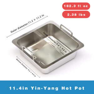 commercial square stainless steel yin yang hot pot – large capacity, extra thick, induction compatible for restaurants