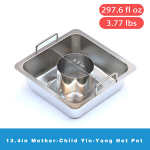 commercial square stainless steel yin yang hot pot – large capacity, extra thick, induction compatible for restaurants