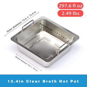 commercial square stainless steel yin yang hot pot – large capacity, extra thick, induction compatible for restaurants