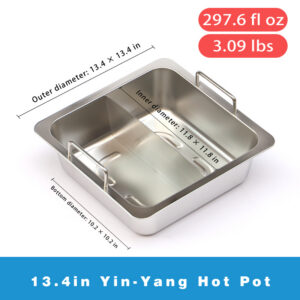 commercial square stainless steel yin yang hot pot – large capacity, extra thick, induction compatible for restaurants