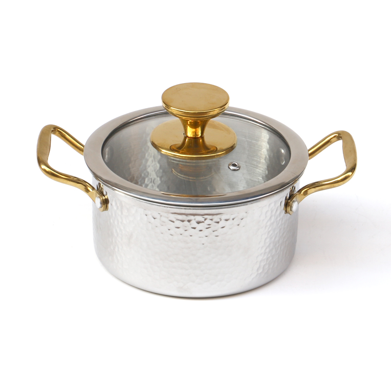 Food-Grade 304 Three-Layer Steel Hammered Hot Pot – Double Gold Ear, Commercial, Yin-Yang & Steamer Options