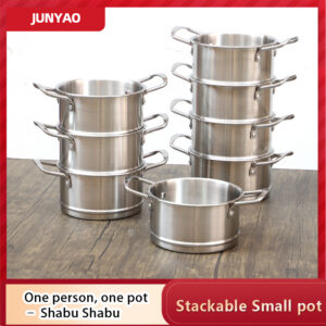 stackable small hot pot – mini double ear stainless steel, one person shabu shabu, induction compatible