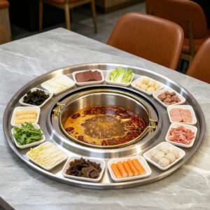 commercial creative stainless steel hula hoop round serving tray – ring shaped plate for bbq restaurants
