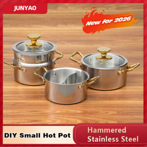 food grade 304 three layer steel hammered hot pot – double gold ear, commercial, yin yang & steamer options