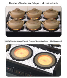6 head soup simmering display cabinet – 2000w per head, titanium crystal plate, for open kitchen & chain restaurants