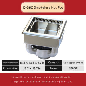 3000w smokeless hot pot – 9.3qt large capacity, flush mount, for korean bbq & yin yang hot pot