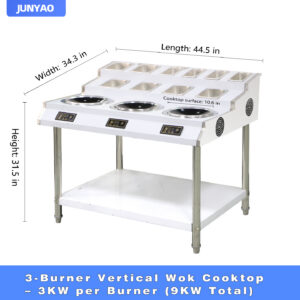 3-Burner Concave Induction Wok Cooktop – Commercial Multi-Head Electric Wok Stove for Rice Toppings & Noodle Sauces 分类2