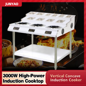 3 burner concave induction wok cooktop – commercial multi head electric wok stove for rice toppings & noodle sauces