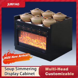 6 head soup simmering display cabinet – 2000w per head, titanium crystal plate, for open kitchen & chain restaurants