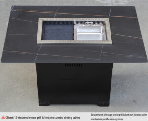 smart smokeless hot pot & bbq combo table – sintered stone / solid wood, commercial use