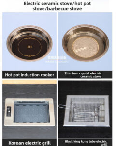customizable smoke free bbq & hotpot table – marble / sintered stone / stainless steel tops with built in induction & grill combo