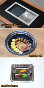 smart smokeless hot pot & bbq combo table – sintered stone / solid wood, commercial use