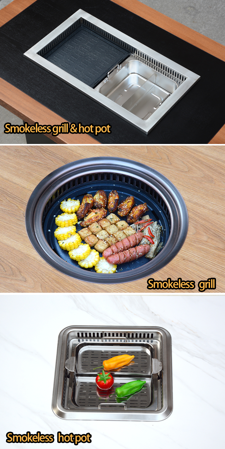 smart smokeless hot pot & bbq combo table – sintered stone / solid wood, commercial use smart smokeless hot pot & bbq combo table – sintered stone / solid wood, commercial use