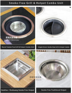 customizable smoke free bbq & hotpot table – marble / sintered stone / stainless steel tops with built in induction & grill combo