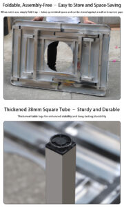 foldable stainless steel square table – portable outdoor dining table set with chairs for street stalls, camping, and commercial use