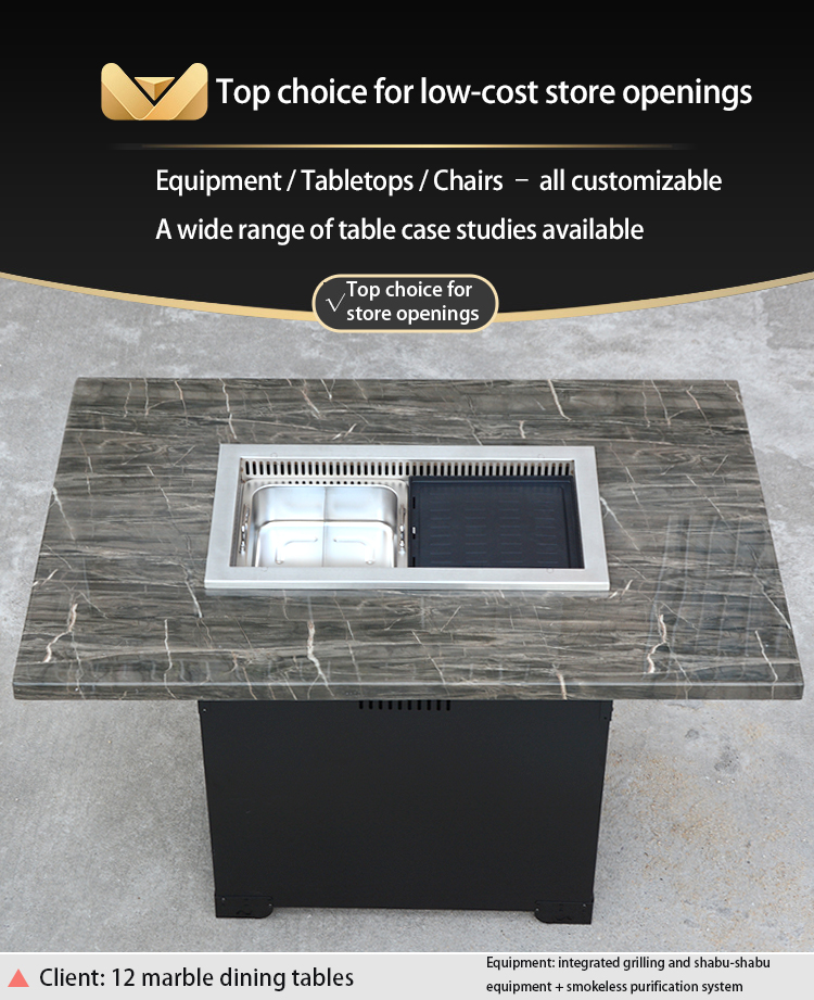 smart smokeless hot pot & bbq combo table – sintered stone / solid wood, commercial use smart smokeless hot pot & bbq combo table – sintered stone / solid wood, commercial use