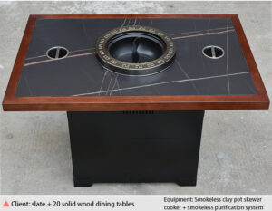 smart smokeless hot pot & bbq combo table – sintered stone / solid wood, commercial use