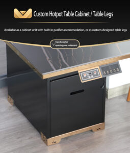 sintered stone hotpot table with built in induction cooktop – commercial gas & smokeless bbq combo unit with solid wood chairs and marble finish