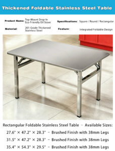 foldable stainless steel square table – portable outdoor dining table set with chairs for street stalls, camping, and commercial use