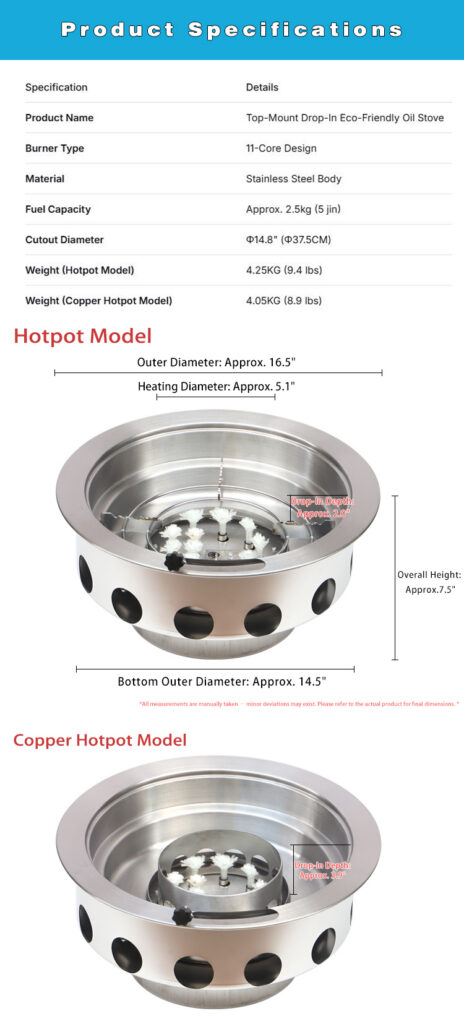 commercial drop in eco friendly oil stove – high power plant/mineral oil burner with top mount switch for hotpot & bbq, oversized heating plate