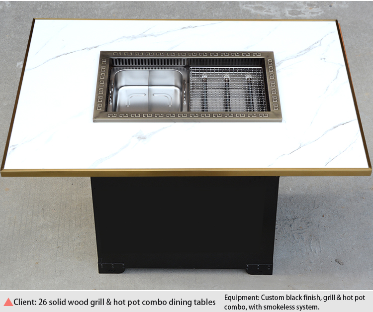 smart smokeless hot pot & bbq combo table – sintered stone / solid wood, commercial use smart smokeless hot pot & bbq combo table – sintered stone / solid wood, commercial use
