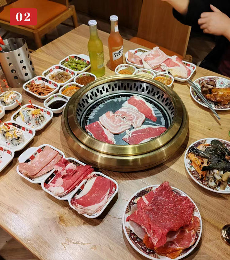 Smokeless Korean BBQ restaurant setup - smoke-free grilling tables with downdraft extraction for a comfortable dining experience