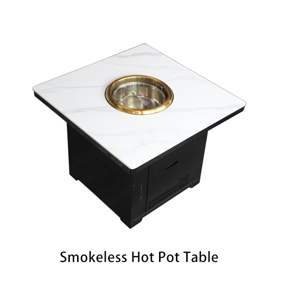 Smokeless hot pot table, commercial built-in induction cooktop dining table with smoke extraction for restaurants