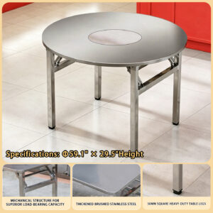 foldable stainless steel square table – portable outdoor dining table set with chairs for street stalls, camping, and commercial use