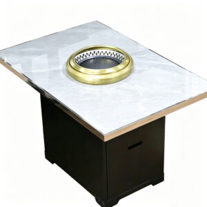 Customizable Smoke-Free BBQ & Hotpot Table – Marble / Sintered Stone / Stainless Steel Tops with Built-in Induction & Grill Combo