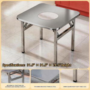 foldable stainless steel square table – portable outdoor dining table set with chairs for street stalls, camping, and commercial use