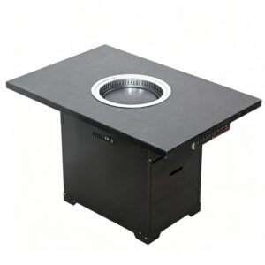 New Arrival Light Luxury Fire-Burned Stone Hotpot Table – Commercial Smokeless BBQ & Shabu-Shabu Combo Table, Solid Wood & Marble Integration