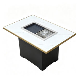 Smart Smokeless Hot Pot & BBQ Combo Table – Sintered Stone / Solid Wood, Commercial Use