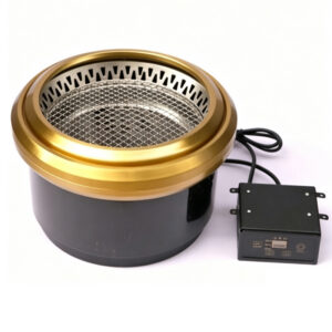 Japanese-Style Smokeless Electric Grill – Commercial Gold Downdraft Round Drop-In BBQ Grill for Korean Self-Service Restaurants