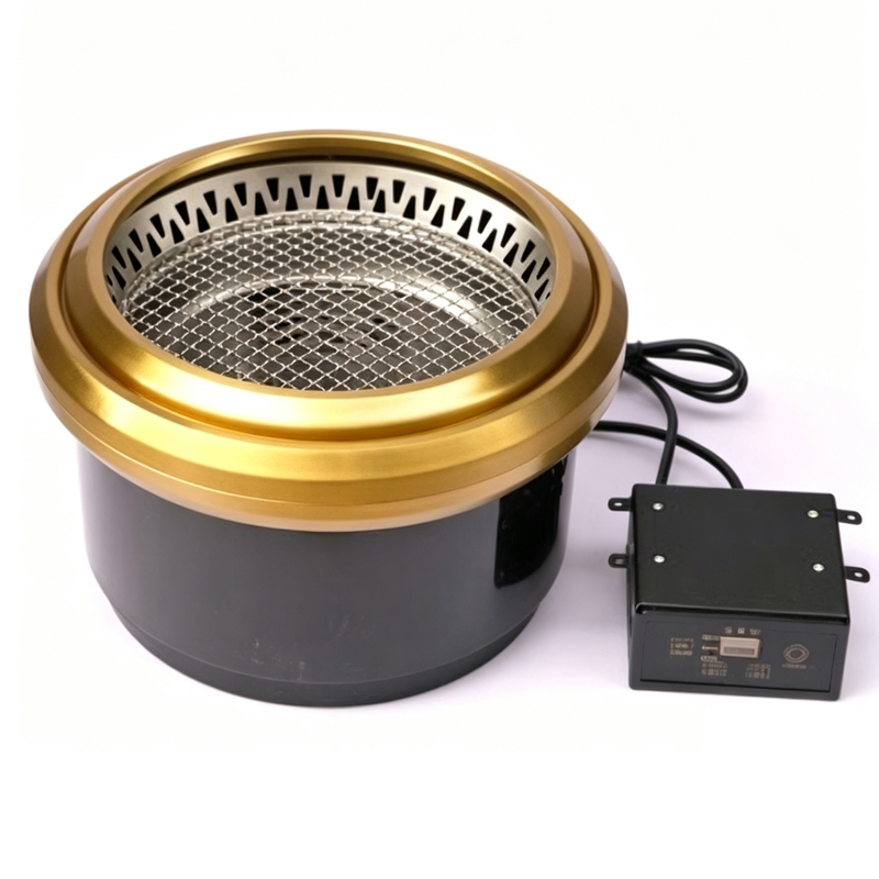 Japanese-Style Smokeless Electric Grill – Commercial Gold Downdraft Round Drop-In BBQ Grill for Korean Self-Service Restaurants