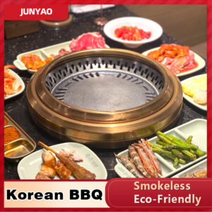 commercial electric bbq grill – round built in smoke free downdraft grill with golden finish, for buffet & hotpot restaurants