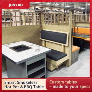 smart smokeless hot pot & bbq combo table – sintered stone / solid wood, commercial use