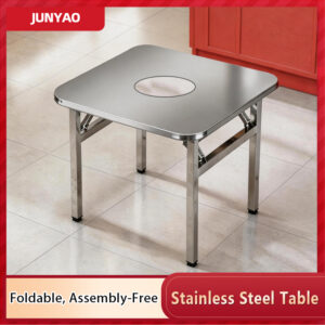 foldable stainless steel square table – portable outdoor dining table set with chairs for street stalls, camping, and commercial use