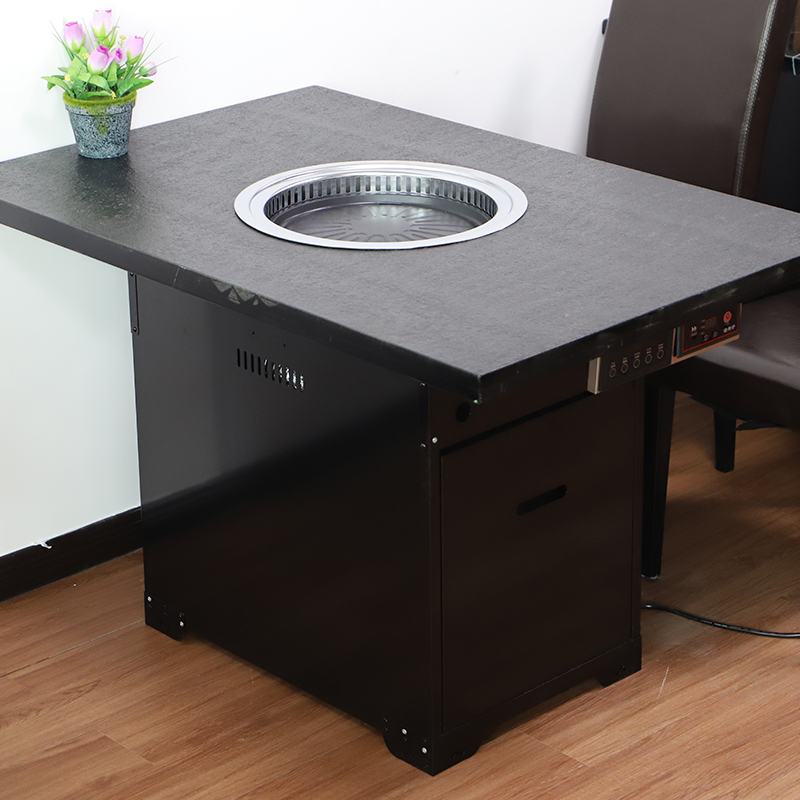 Smokeless BBQ table with integrated smoke extraction system