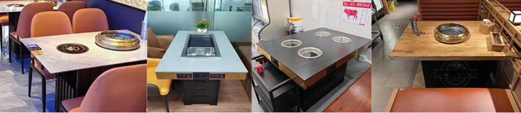 Custom smokeless BBQ tables with different tabletop materials