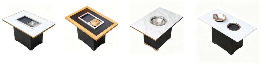 Rock slab solid wood marble and stainless steel BBQ tables