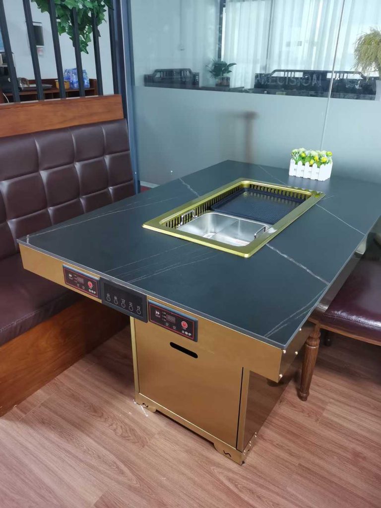 Custom OEM smokeless BBQ table with built-in grill