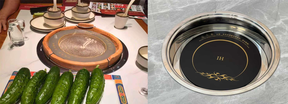 Induction and ceramic cookers built into commercial hot pot tables