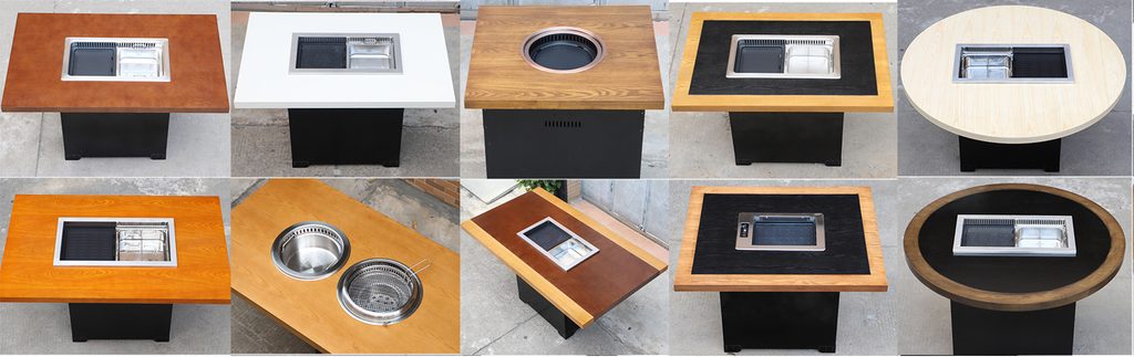 Custom solid wood restaurant table for hot pot and BBQ dining