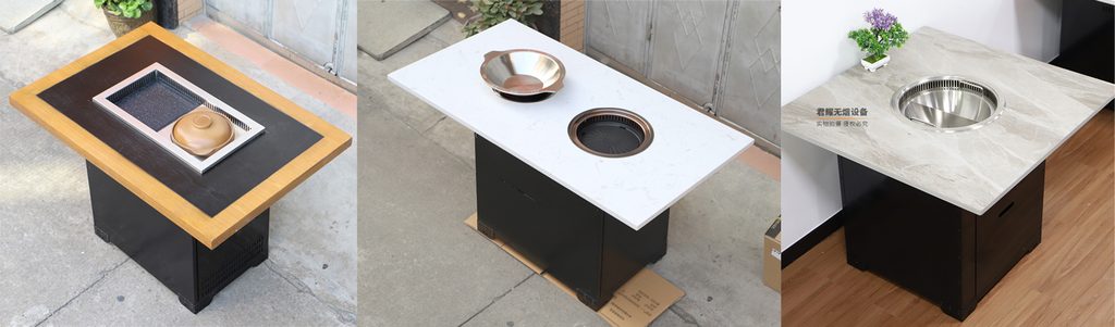 Restaurant tabletop materials with built-in commercial cookers